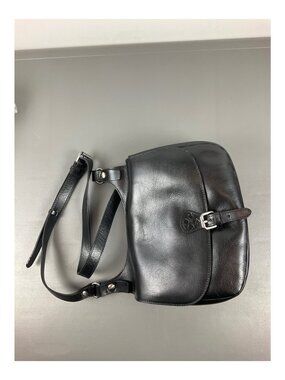 Patricia Nash London Saddle Bag - Black Leather, Adjustable Strap, Buckle Closur